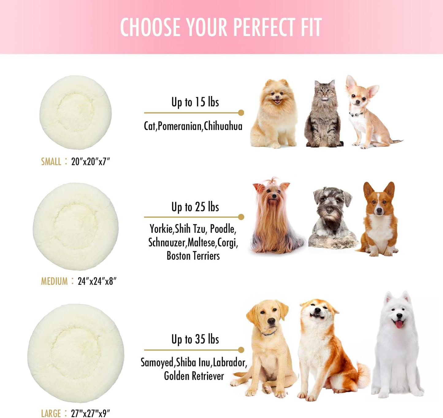 anti Anxiety round Fluffy Plush Faux Fur Warm Washable Dog Bed & Cat Bed, Original Bed for Small Medium Large Pets,Used to Relieve Joints and Improve Sleep(20"/24"/27'') (27", White)