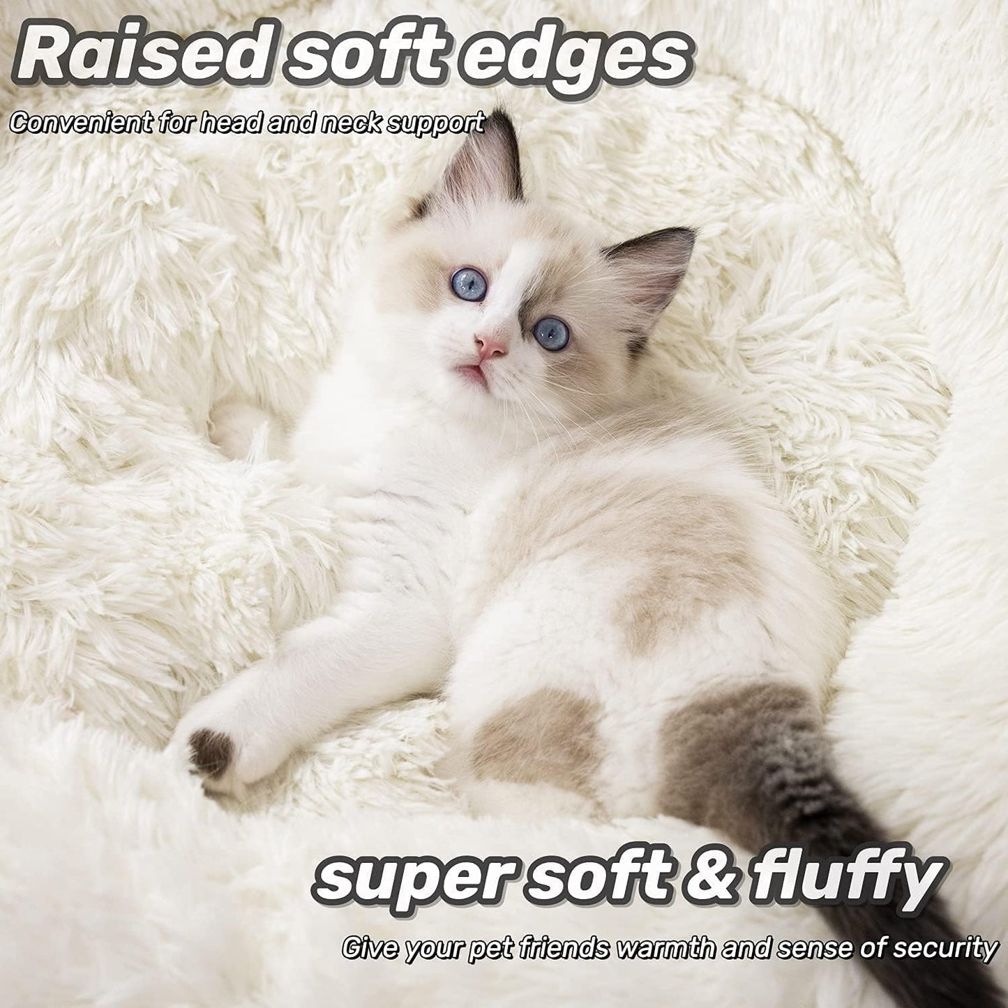 anti Anxiety round Fluffy Plush Faux Fur Warm Washable Dog Bed & Cat Bed, Original Bed for Small Medium Large Pets,Used to Relieve Joints and Improve Sleep(20"/24"/27'') (27", White)